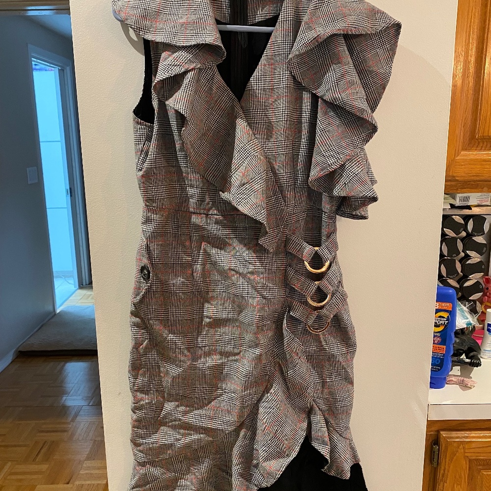 Self-Portrait Checkered Grey Dress